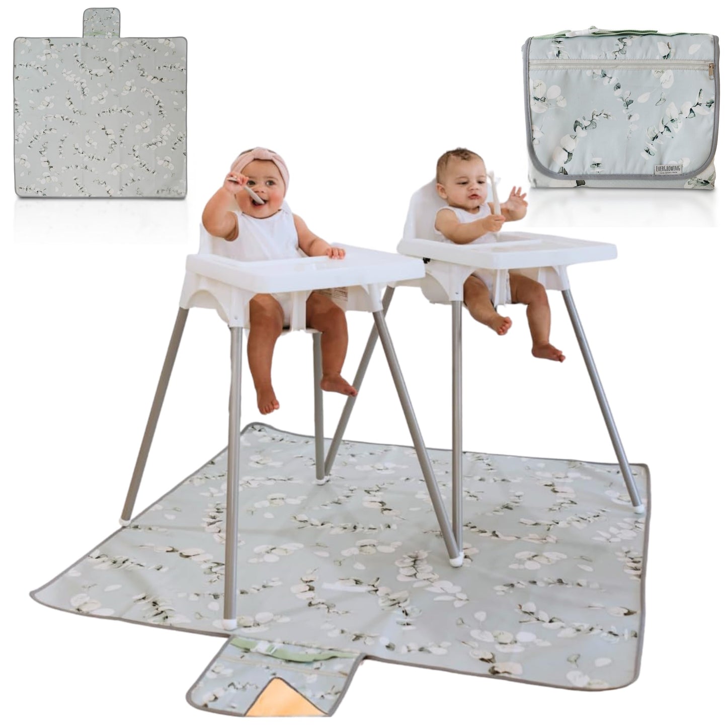 Foldable High Chair Splat Mat with Storage Pocket